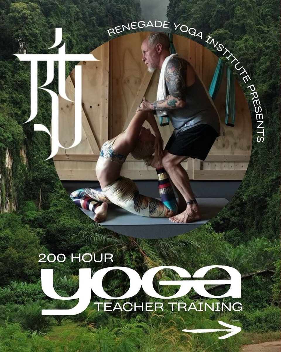 Renegade Yoga Institute presents: 200-hour Yoga Teacher Training. Philip Clift adjusting a student in a backbend.