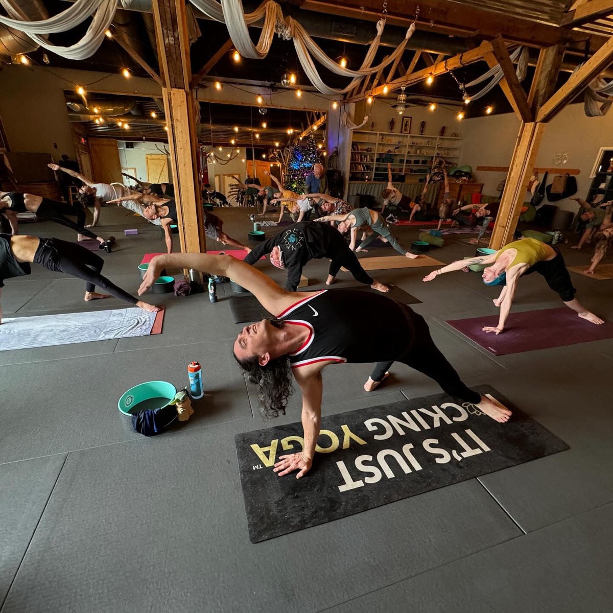 Students in a power class with the garage door open