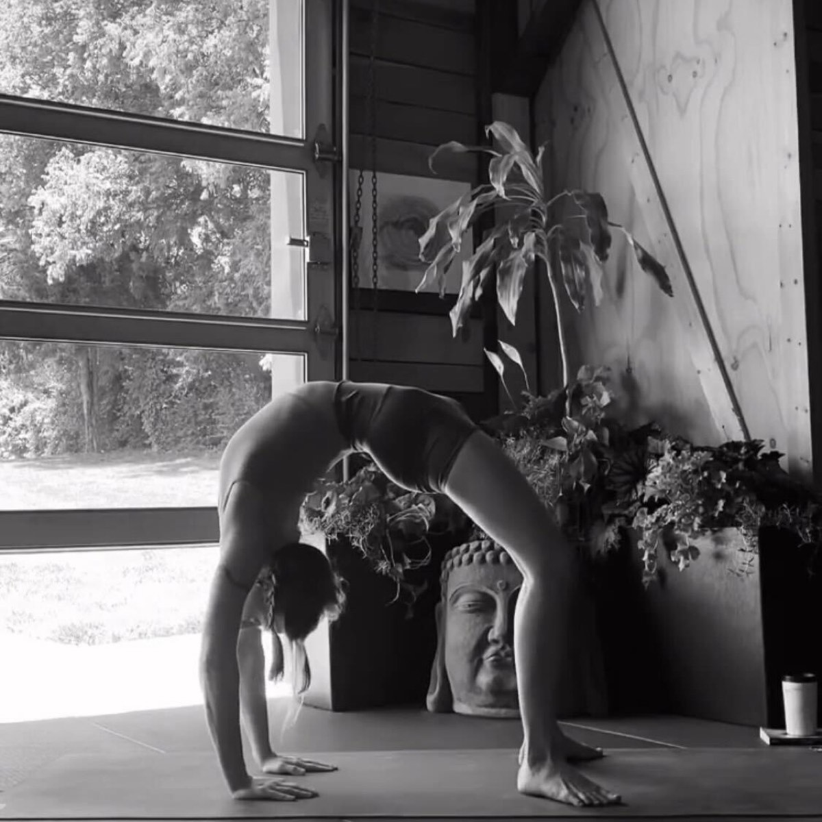 Wheel pose by the window at Renegade Yoga Institute